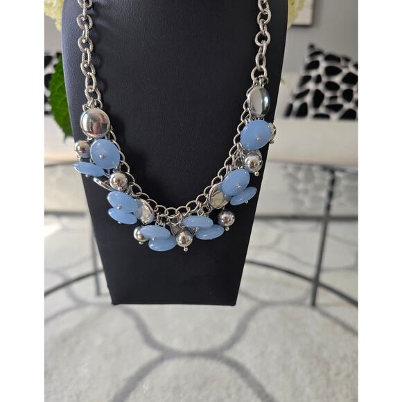 Talbots Silver Blue Disc Bead Necklace New - Picture 3 of 4